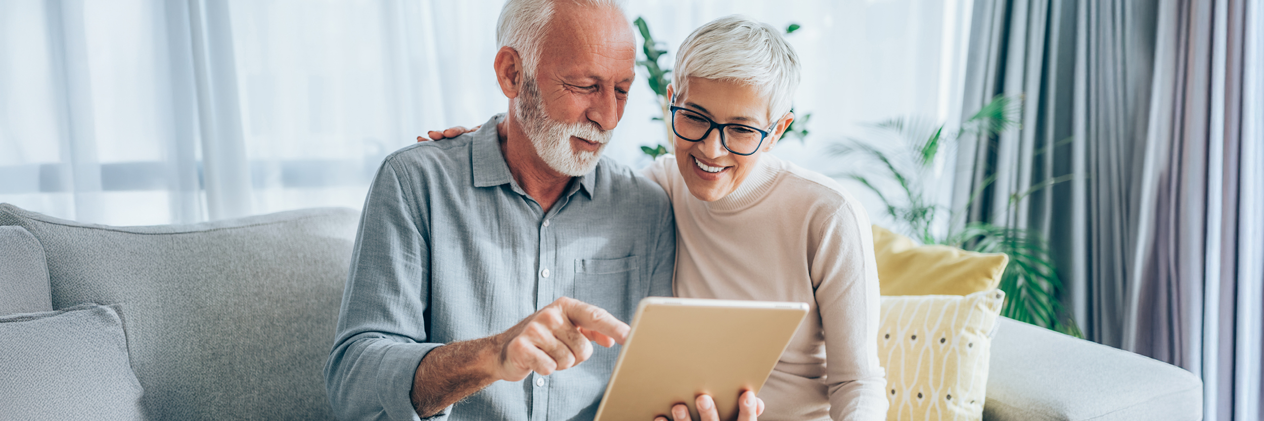 Elderly couple checking finances online