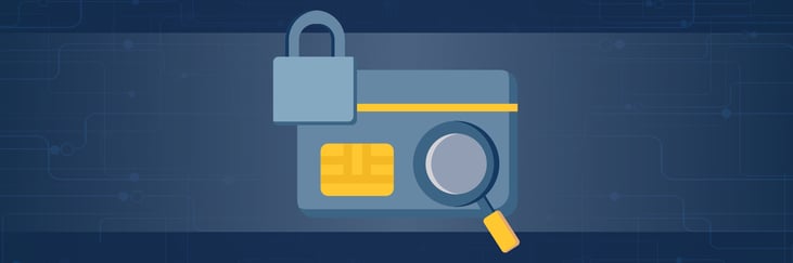 A graphic image shows a lock, magnifying glass and credit card.