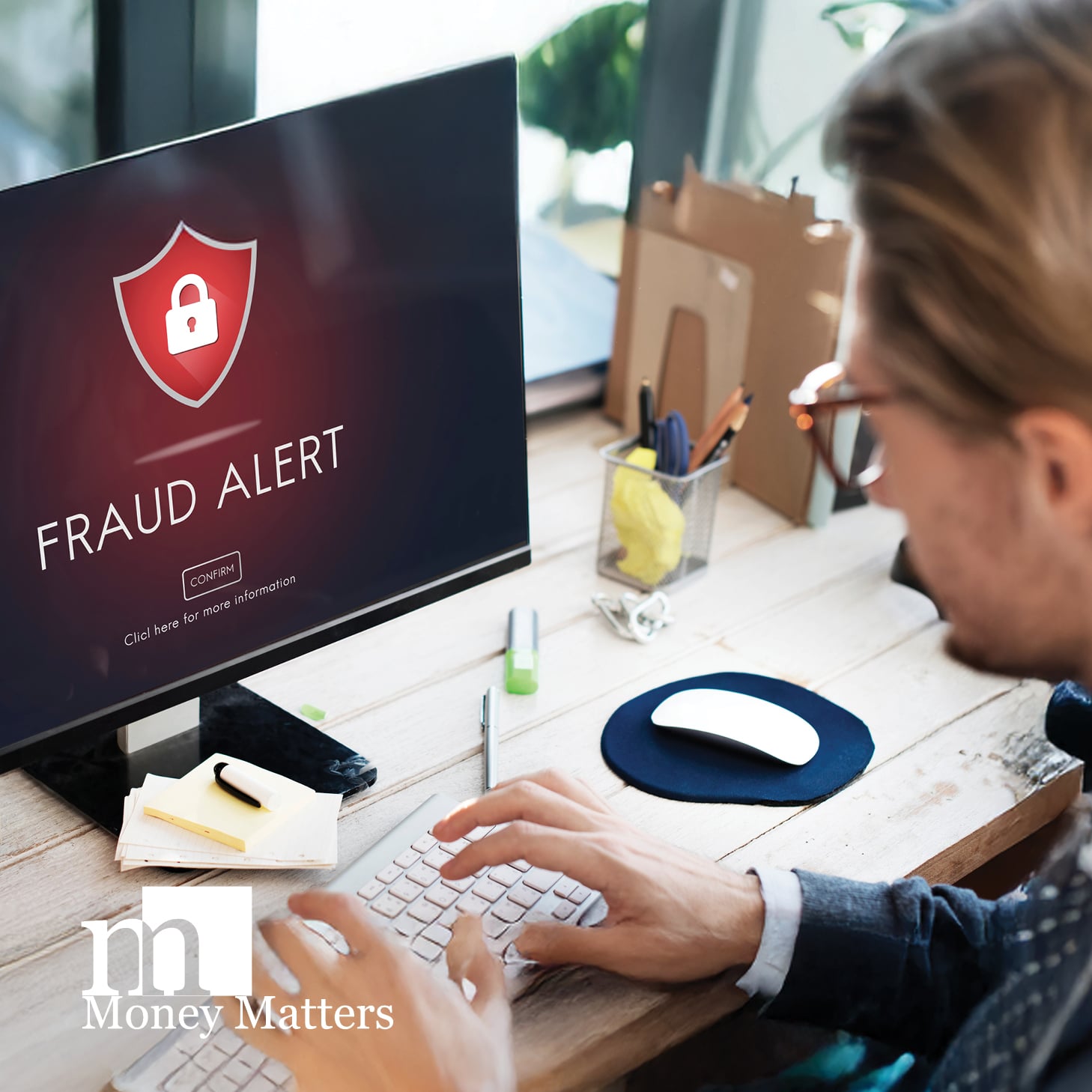 Fraud alert on computer screen